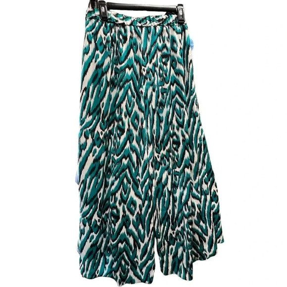 AVA & AIDEN Self-Tie Pants Size Small Teal Zebra Ikat Slit Hem Flare Leg New - Picture 7 of 7